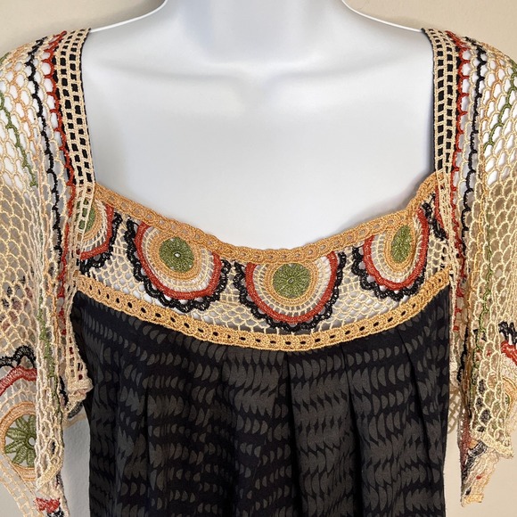 Vintage Language Los Angeles Crochet Flutter Sleeve Top Blouse Boho Peasant Y2K - Picture 4 of 9